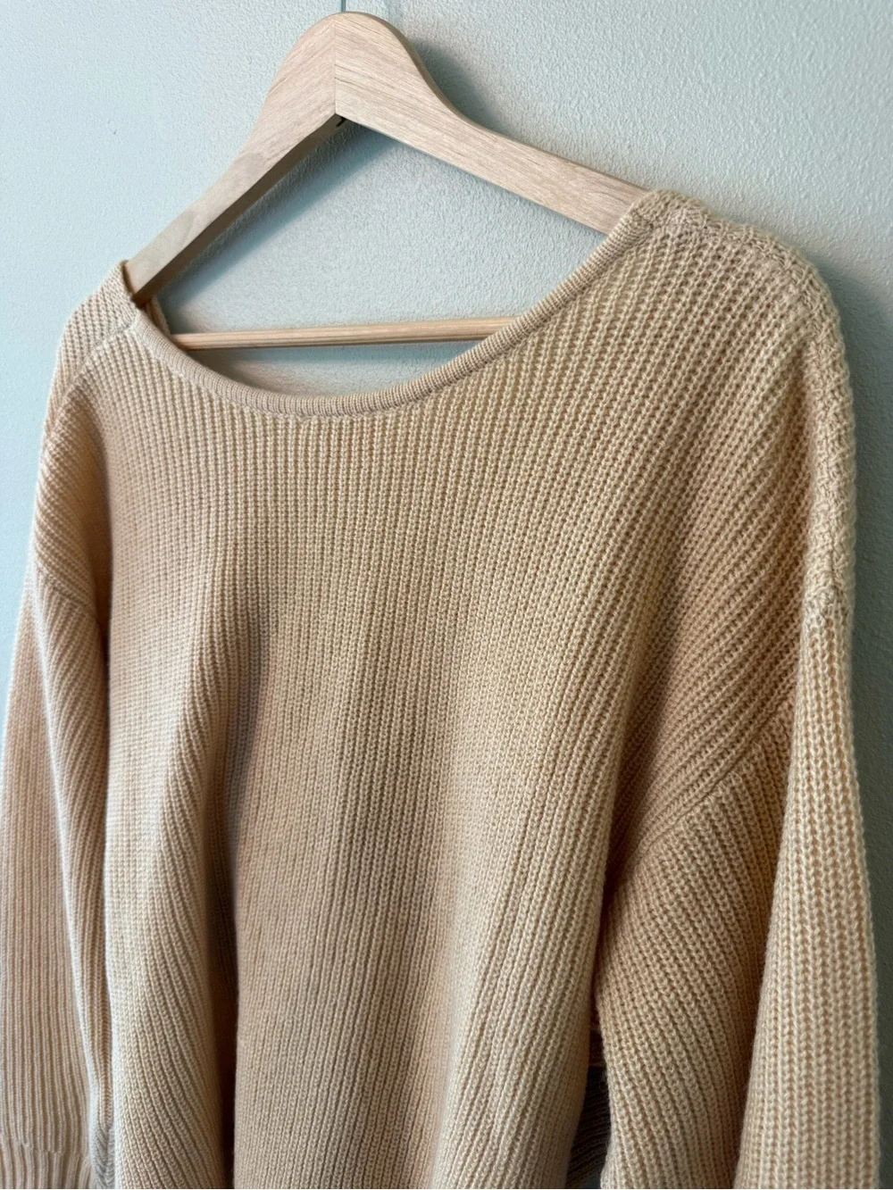 L'AGENCE Antonella Crossover Wrap Sweater Tan Sand Size M Wool Blend Knit